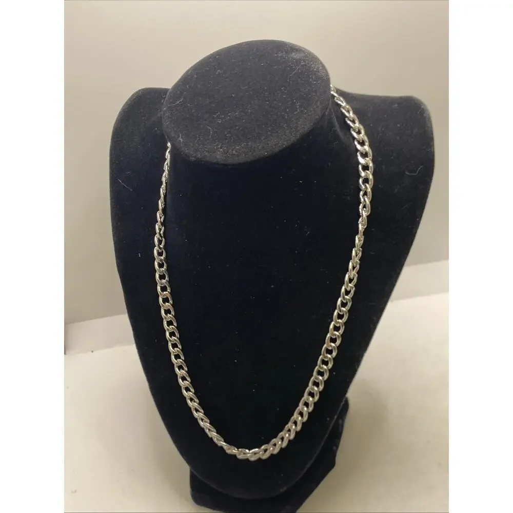 Mens Silver Tone Cuban Link Style Chain Necklace